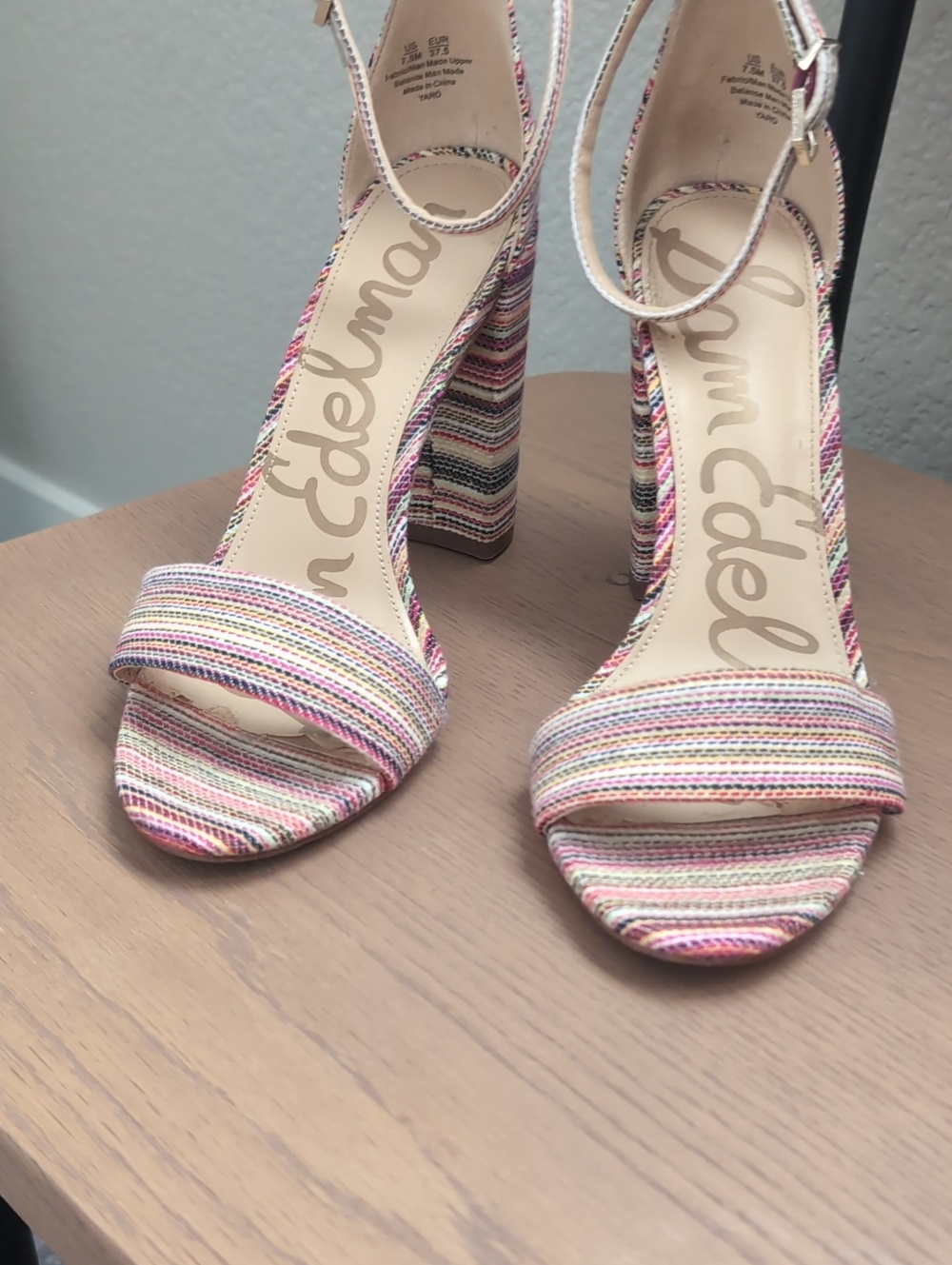 Sam Edelman Pink Multi-Striped Block Heel Sandals